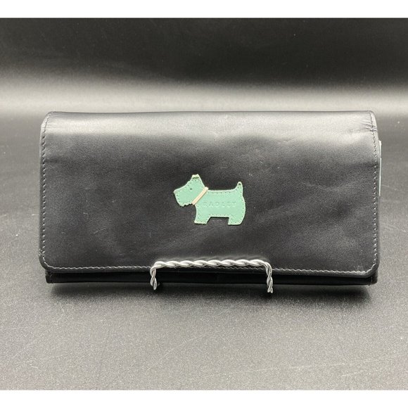 RADLEY LONDON Scotty Black/Teal Leather Full Snap Wallet - Picture 1 of 10
